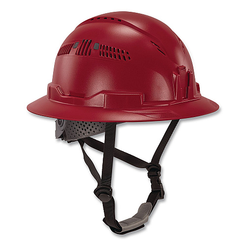 ergodyne Skullerz 8964 Full Brim Class C Safety Helmet, 6-Point Ratchet Suspension, Red (60564)
