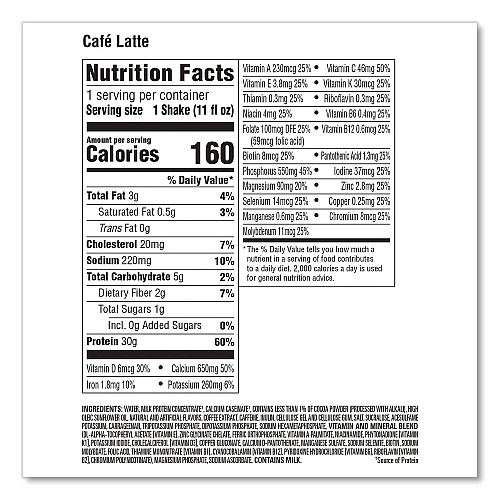 Premier Protein Cafe Latte Shake, 11 oz Bottle, 15/Carton (22002615)