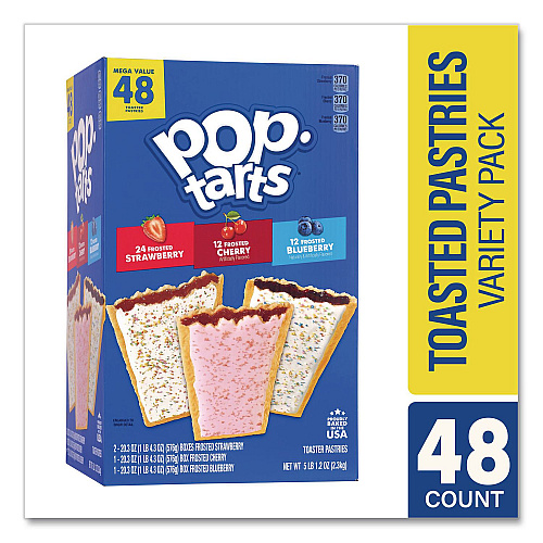 Kellogg's Pop Tarts, Assorted Flavors: Strawberry, Blueberry Cherry, 5 lb 1.2 oz Box, 48 Pastries/Carton (22002628)