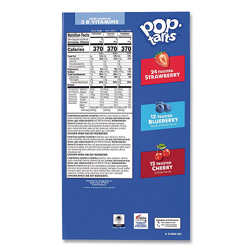 Kellogg's Pop Tarts, Assorted Flavors: Strawberry, Blueberry Cherry, 5 lb 1.2 oz Box, 48 Pastries/Carton (22002628)