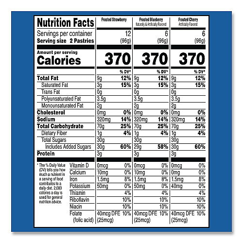 Kellogg's Pop Tarts, Assorted Flavors: Strawberry, Blueberry Cherry, 5 lb 1.2 oz Box, 48 Pastries/Carton (22002628)
