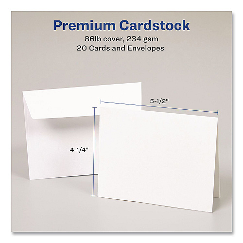Avery Quarter-Fold Greeting Cards with Matching Envelopes, 80 lb, 5.5 x 4.25, Matte White, 1 Card/Sheet, 20 Sheets/Pack (3266)