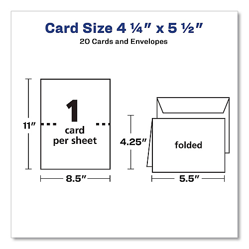 Avery Quarter-Fold Greeting Cards with Matching Envelopes, 80 lb, 5.5 x 4.25, Matte White, 1 Card/Sheet, 20 Sheets/Pack (3266)