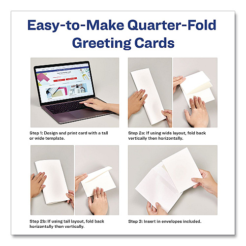 Avery Quarter-Fold Greeting Cards with Matching Envelopes, 80 lb, 5.5 x 4.25, Matte White, 1 Card/Sheet, 20 Sheets/Pack (3266)
