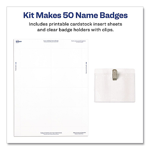 Avery Clip-Style Name Badge Kit, Clear, 3 x 4 Insert, 50 Badges/Box (74536)