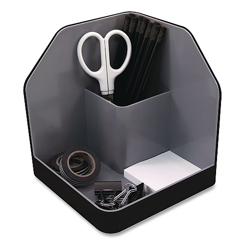 Advantus Fusion Plastic Corner Desktop Supplies Organizer, 2 Compartments, 6.67 x 7.4 x 6.67, Gray/Black, Plastic (38338)