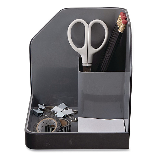 Advantus Fusion Plastic Corner Desktop Supplies Organizer, 2 Compartments, 6.67 x 7.4 x 6.67, Gray/Black, Plastic (38338)