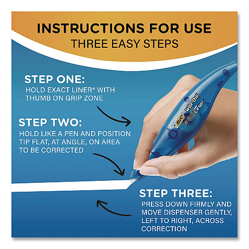 BIC Wite-Out Brand Exact Liner Correction Tape, Non-Refillable, 0.2" x 19.8 ft, White Tape, Translucent Orange Dispenser, 10/Box (WOELP10)