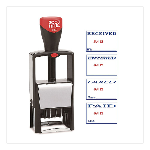 2000 PLUS 4-In-1 Message Date Stamp, 5 Years, ENTERED/FAXED/PAID/RECEIVED, 1.75 x 1.12, Red/Blue Ink (011035)