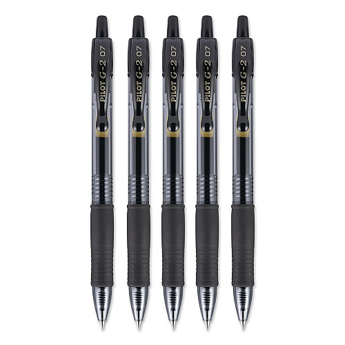 Pilot G2 Premium Gel Pen, Retractable, Fine 0.7 mm, Black Ink, Smoke/Black Barrel, 5/Pack (31078)
