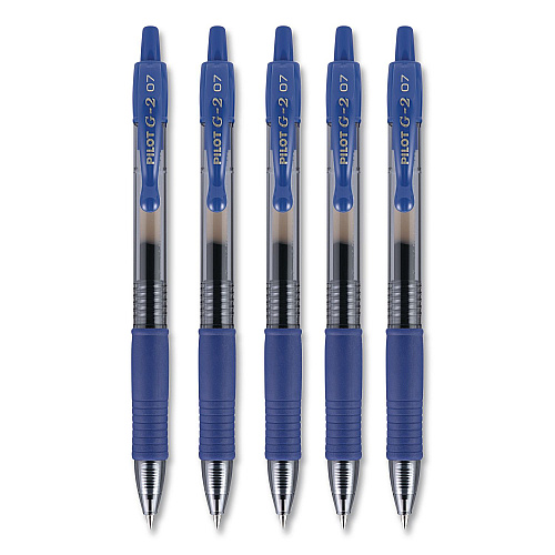 Pilot G2 Premium Gel Pen, Retractable, Fine 0.7 mm, Blue Ink, Smoke/Blue Barrel, 5/Pack (31299)