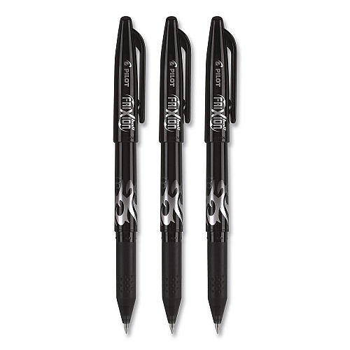 Pilot FriXion Ball Erasable Gel Pen, Stick, Fine 0.7 mm, Black Ink, Black Barrel, 3/Pack (31556)