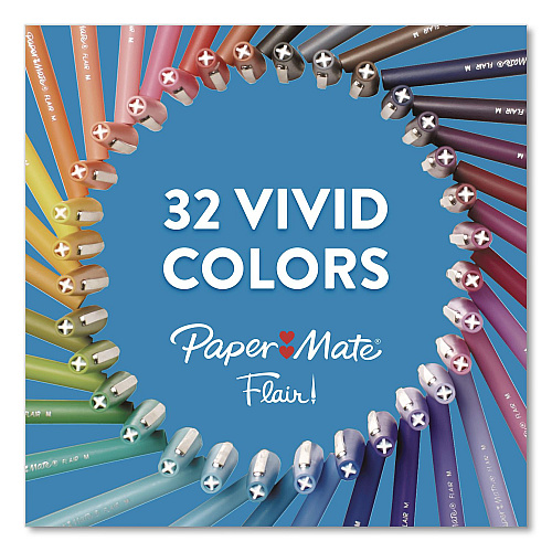 Paper Mate Flair Felt Tip Porous Point Pen, Stick, Medium 0.7 mm, Black Ink, Black Barrel, 4/Pack (8434452PP)