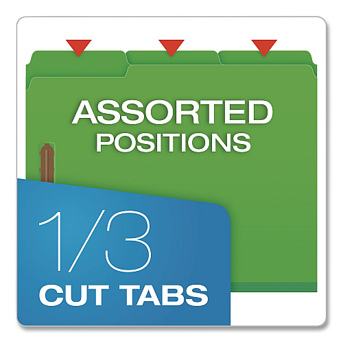 Pendaflex Top Tab Fastener Folder, 1/3-Cut Tab: Assorted, Expands 2", 2 Fasteners, Letter Size, Green, 25/Box (15938GW)