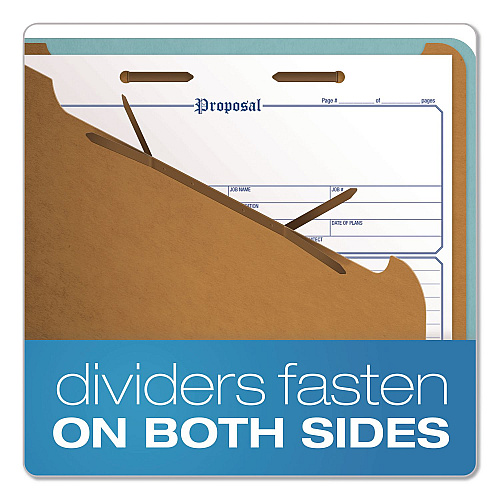 Pendaflex Pressboard Top Tab Classification Folders, 2/5-Cut Tab, Expands 3.5", 3 Dividers, 8 Fasteners, Legal Size, Blue, 10/Box (29094)