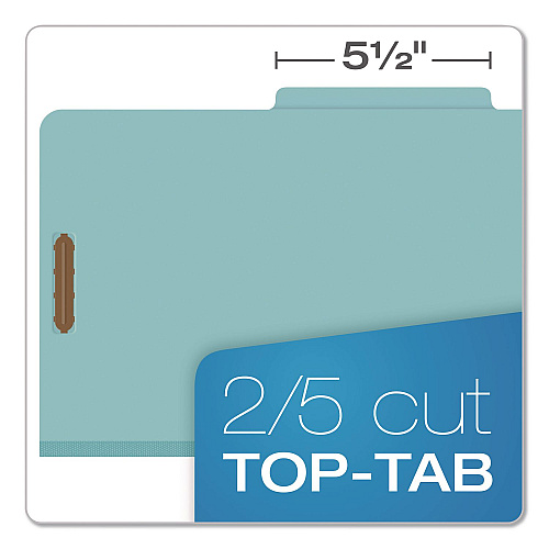 Pendaflex Pressboard Top Tab Classification Folders, 2/5-Cut Tab, Expands 3.5", 3 Dividers, 8 Fasteners, Legal Size, Blue, 10/Box (29094)
