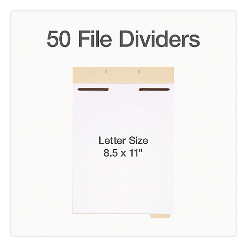 Pendaflex File Divider Set, End Tab: 1/5-Cut, 1 Fastener, Letter Size, Manila, 50/Pack (75600)