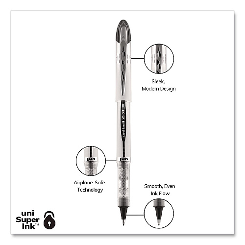 uni-ball VISION ELITE Rollerball Pen, Stick, Bold 0.8 mm, Black Ink, White/Black/Clear Barrel, 4/Pack (67180)