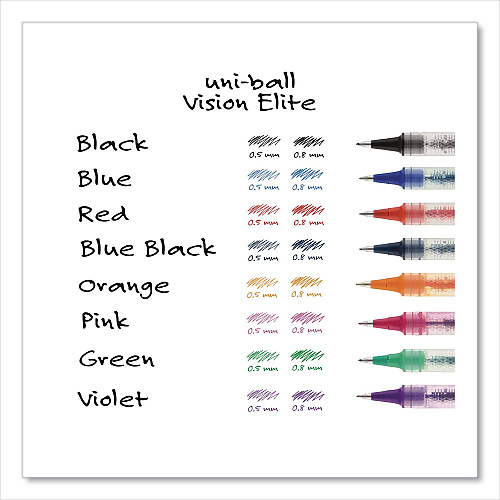 uni-ball VISION ELITE Rollerball Pen, Stick, Bold 0.8 mm, Black Ink, White/Black/Clear Barrel, 4/Pack (67180)