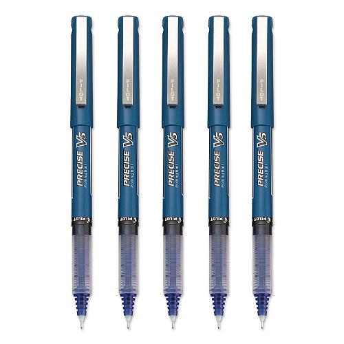 Pilot Precise V5 Rollerball Pen, Stick, Extra-Fine 0.5 mm, Blue Ink, Blue/Clear Barrel, 5/Pack (26011)