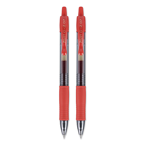 Pilot G2 Premium Gel Pen, Retractable, Fine 0.7 mm, Red Ink, Smoke/Red Barrel, 2/Pack (31033)