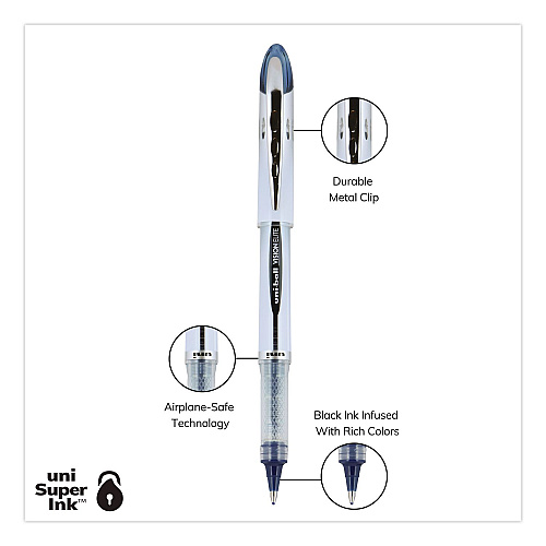 uni-ball VISION ELITE BLX Series Hybrid Gel Pen, Stick, Bold 0.8 mm, Blue-Infused Black Ink, White/Blue/Clear Barrel, 4/Pack (67182PP)