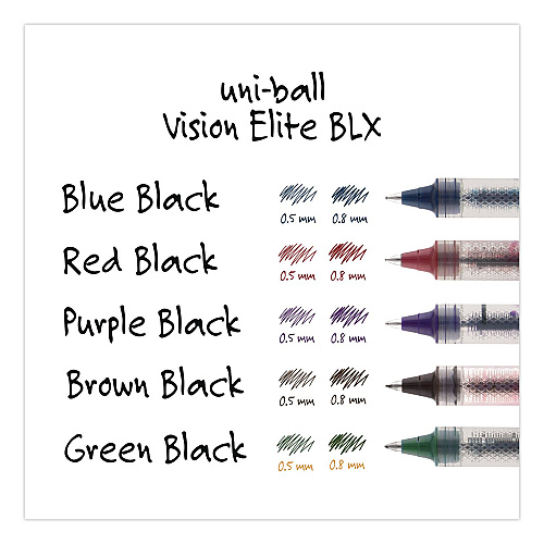 uni-ball VISION ELITE BLX Series Hybrid Gel Pen, Stick, Bold 0.8 mm, Blue-Infused Black Ink, White/Blue/Clear Barrel, 4/Pack (67182PP)