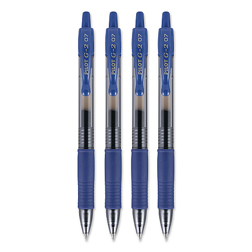 Pilot G2 Premium Gel Pen, Retractable, Fine 0.7 mm, Blue Ink, Smoke/Blue Barrel, 4/Pack (31058)