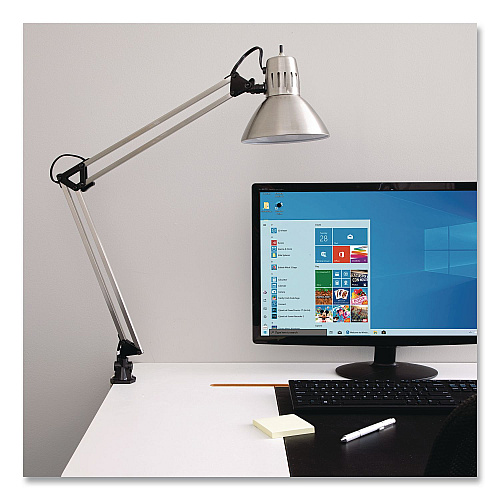 V-Light LED Desk Lamp Clamp Mount, Swing Arm, 34" High, Brushed Nickel/Black (CAEN804C)
