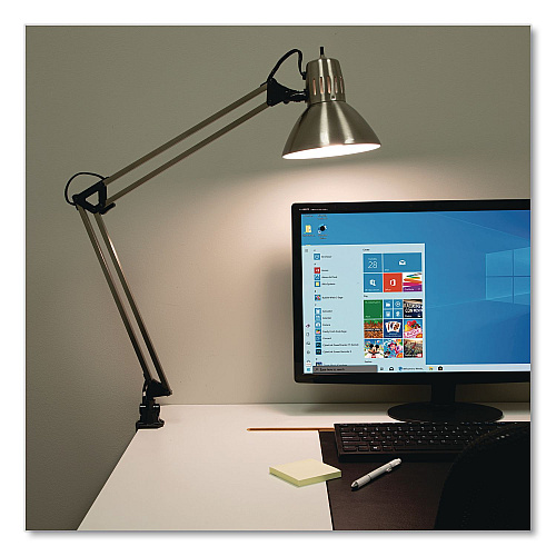 V-Light LED Desk Lamp Clamp Mount, Swing Arm, 34" High, Brushed Nickel/Black (CAEN804C)