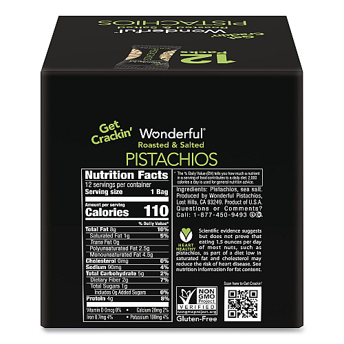Paramount Farms Wonderful Pistachios In Shell Roasted and Salted, 1.5 oz Bag, 12 Bags/Box (70217)