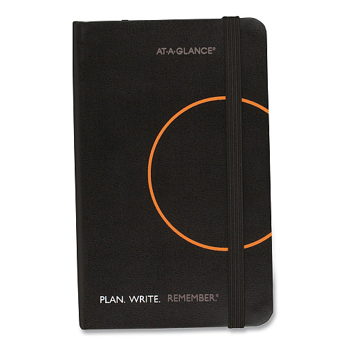 AT-A-GLANCE Plan. Write. Remember. Planning Notebook with Reference Calendar, 5.63 x 3.56, Black/Gold-Circle Cover, Undated (80612305)