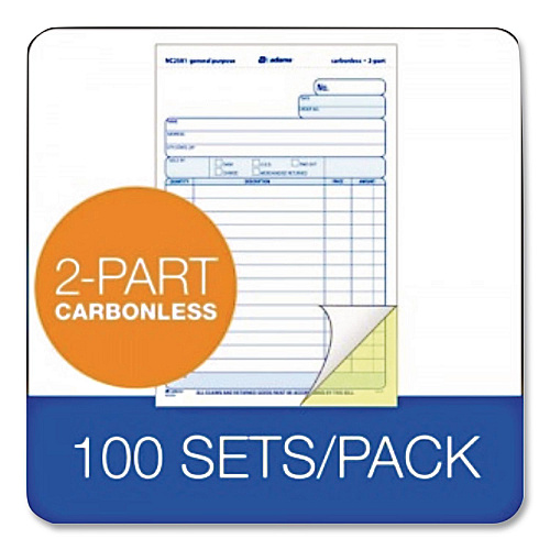 Adams General Purpose Forms, Two-Part Carbonless, 8.5 x 5.67, 100 Forms Total/Pack (NC2581)