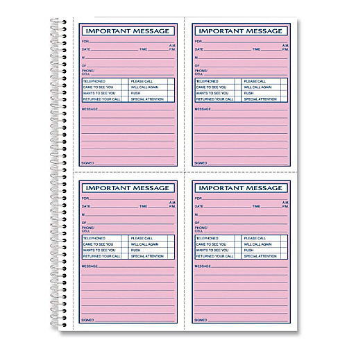 Adams Important Message Book, Two-Part Carbonless, 4 Forms/Sheet, 400 Forms Total (SC1187D)