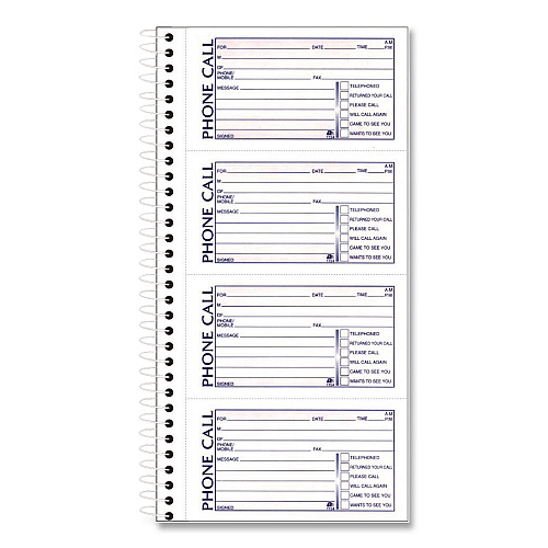 Adams Wirebound Telephone Message Book, Two-Part Carbonless, 4.75 x 2.5, 4 Forms/Sheet, 400 Forms Total, 2/Pack (SC11542D)