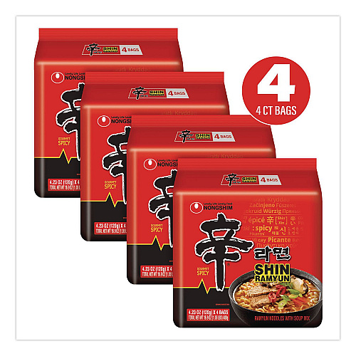 NONGSHIM Gourmet Spicy Ramyun Noodle Soup, Spicy Chicken, 4.23 oz Packet, 16/Carton (22002654)