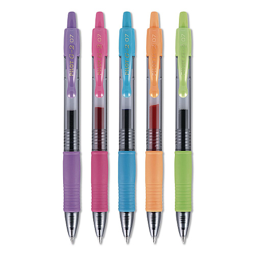 Pilot G2 Premium Gel Ink Pen, Retractable, Fine 0.7 mm, Assorted Ink and Barrel Colors, 5/Pack (31266)