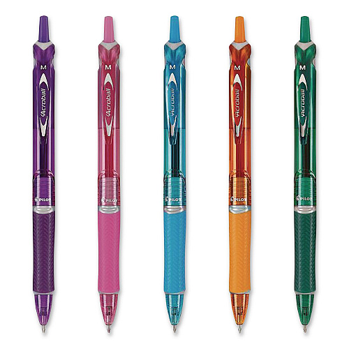 Pilot Acroball Colors Advanced Ink Hybrid Gel Pen, Retractable, Medium 1 mm, Assorted Ink/Barrel Colors, 5/Pack (31808)