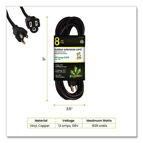 GoGreen Power 16 AWG Outdoor Extension Cord, 8 ft, 13 A, Black (GG13708BK)