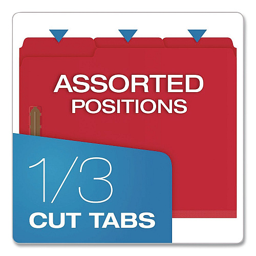 Pendaflex Colored Pressboard Top Tab Fastener Folders, 1/3-Cut Tab: Assorted, Expands 2", 2 Fasteners, Letter Size, Bright Red, 25/Box (15936GW)