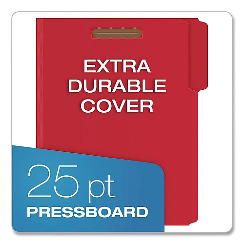 Pendaflex Colored Pressboard Top Tab Fastener Folders, 1/3-Cut Tab: Assorted, Expands 2", 2 Fasteners, Letter Size, Bright Red, 25/Box (15936GW)