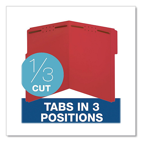 Pendaflex Colored Top Tab Fastener Folders, 1/3-Cut Tab: Assorted, Expands 2", 2 Fasteners, Letter Size, Red, 50/Box (22740)