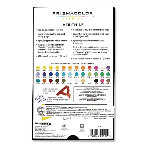 Prismacolor Verithin Colored Pencils, Assorted Lead and Barrel Colors, 36/Set (2428)
