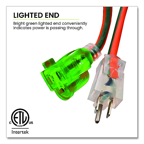 GoGreen Power 12 AWG Lighted End Heavy-Duty Extension Cord, 100 ft, 15 A, Orange/Black (GG14000)