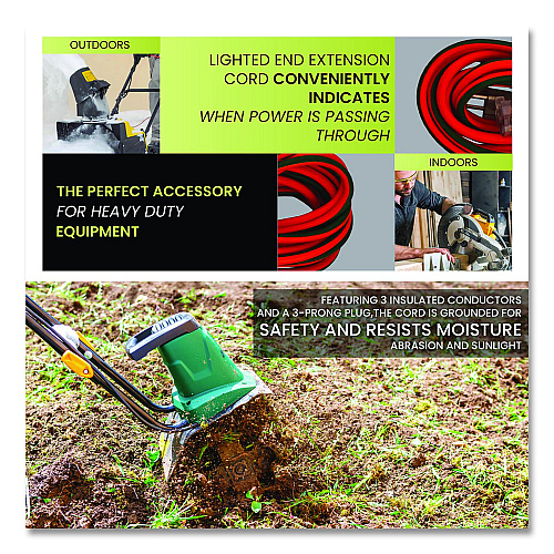 GoGreen Power 12 AWG Lighted End Heavy-Duty Extension Cord, 100 ft, 15 A, Orange/Black (GG14000)