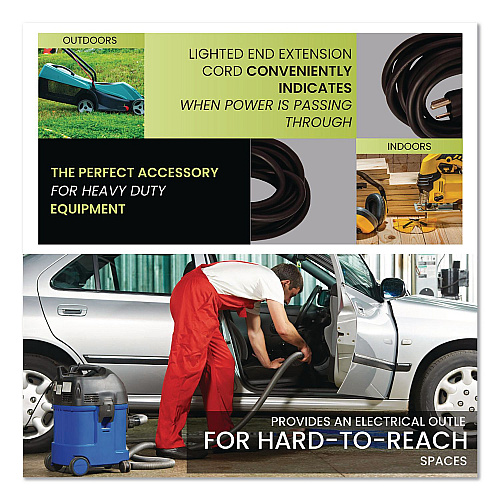 GoGreen Power 14 AWG Lighted End Heavy-Duty Extension Cord, 50 ft, 15 A, Black (GG13850BK)