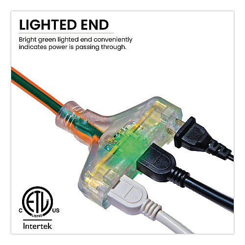 GoGreen Power 12 AWG 3-Outlet Heavy-Duty Extension Cord, 100 ft, 15 A, Orange (GG15200)