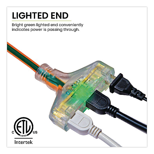 GoGreen Power 12 AWG 3-Outlet Heavy-Duty Extension Cord, 25 ft, 15 A, Orange (GG15225)