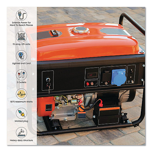GoGreen Power 12 AWG 3-Outlet Heavy-Duty Extension Cord, 2 ft, 15 A, Orange (GG15302)