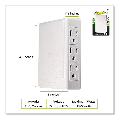 GoGreen Power 6 Outlet Side Mount Wall Tap, White (GG16000TSM)